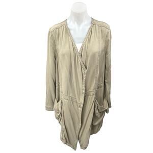 Anthropologie Hei Hei Tan Beige Long Sleeve V Neck Mid Length Coat Jacket Size M